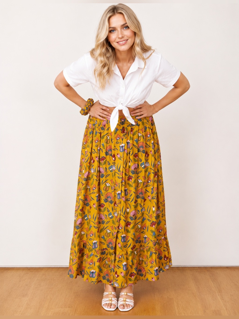 B.Yellowtail NWT Mustard Floral Maxi Skirt Boho Western Cottagecore SZ 4X